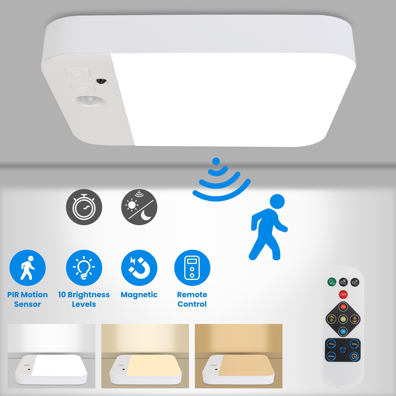 Motion Sensor LED Ceiling Light for Closet Stairs Bathroom 4000mAh Rechargeable