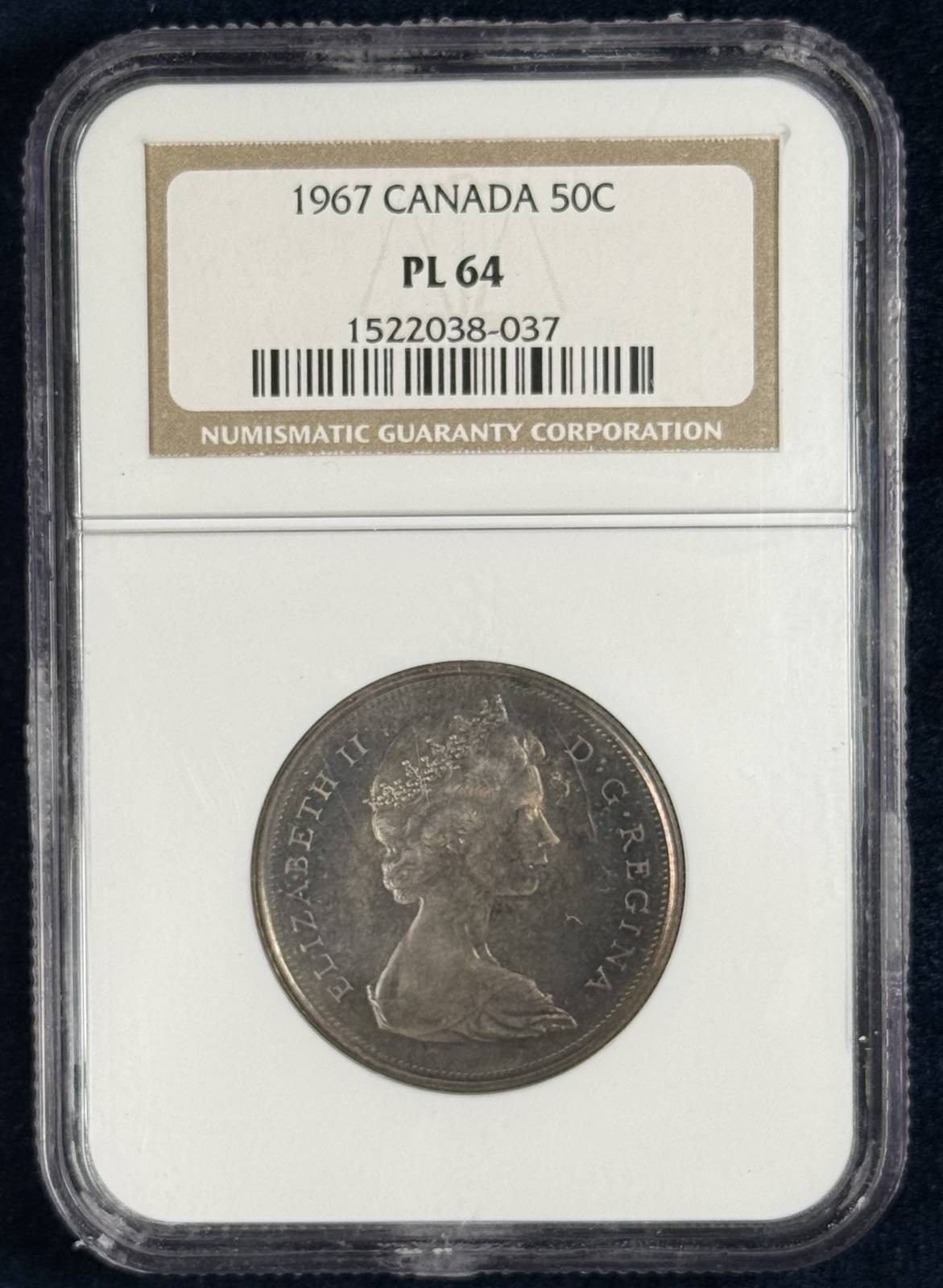 1967 Canada 50 Cents NGC PL-64 Toned