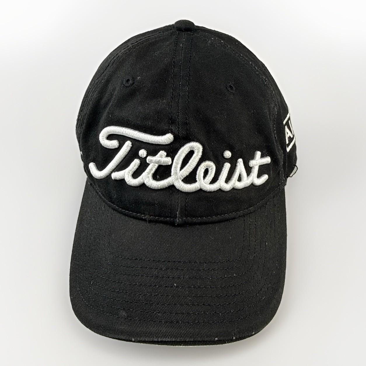 Titleist rope embroidery in White on black Hat Cap AIA Pro V1 Strap Buckle Worn