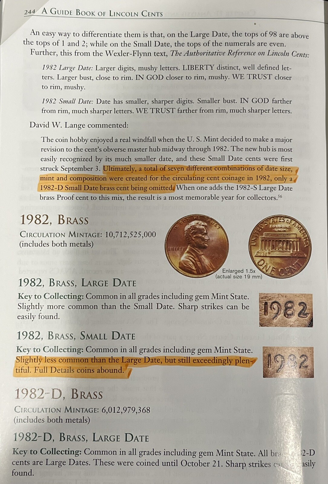 1982 P,D Zinc,Copper Lincoln Cent Complete (SMALL DATE) Set (BU) (3)