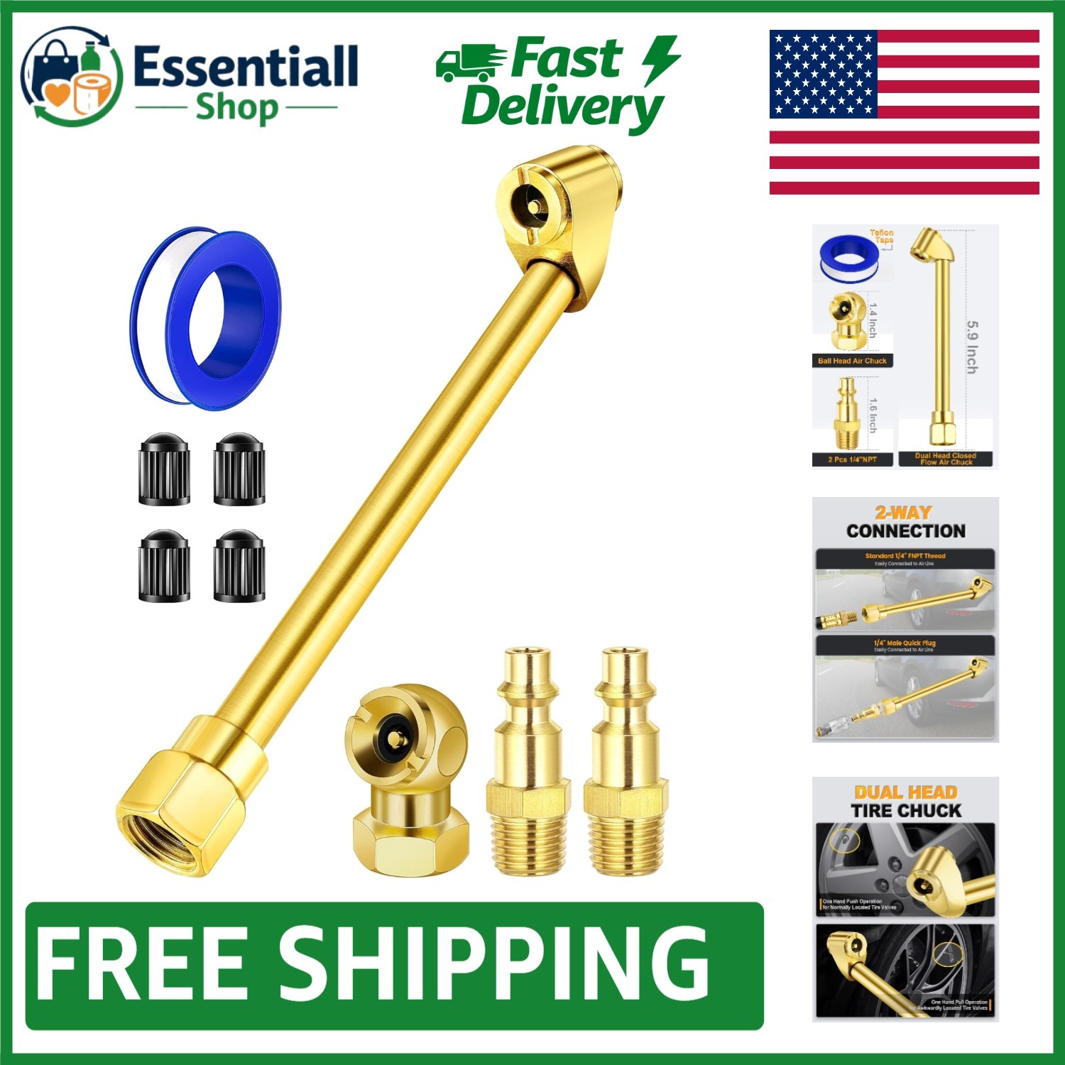 2-Way Air Chuck Set with Closed Ball Chuck & Quick Plug - Durable Tire Inflator