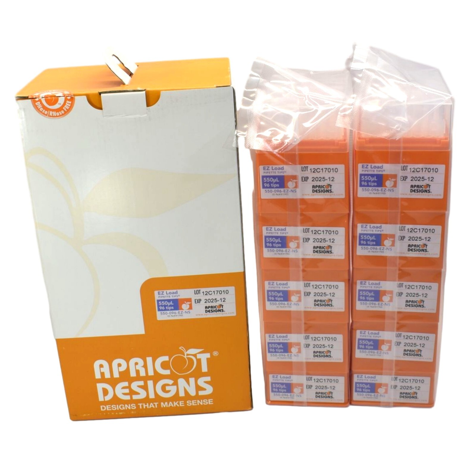 (960) Apricot Designs Box Lot 550uL EZ Load Pipette Tips 10 x 96 550-096-EZ-NS