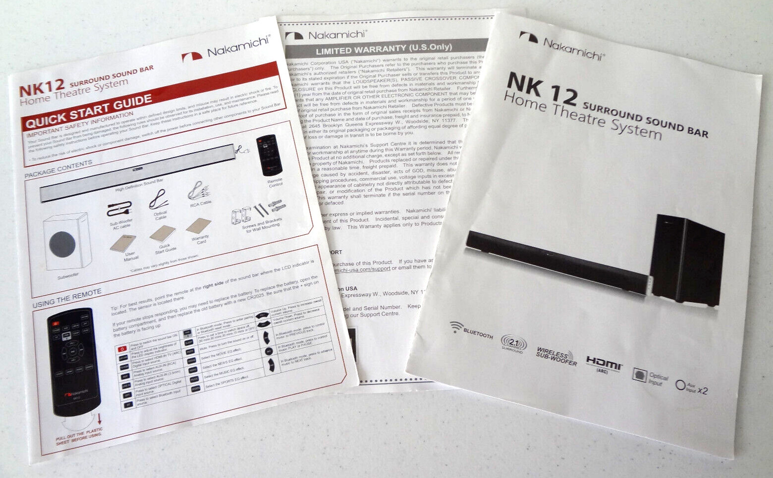 Nakamichi NK12 Surround Sound Bar INSTRUCTION MANUAL BOOKLET PAPERWORK EPHEMERA