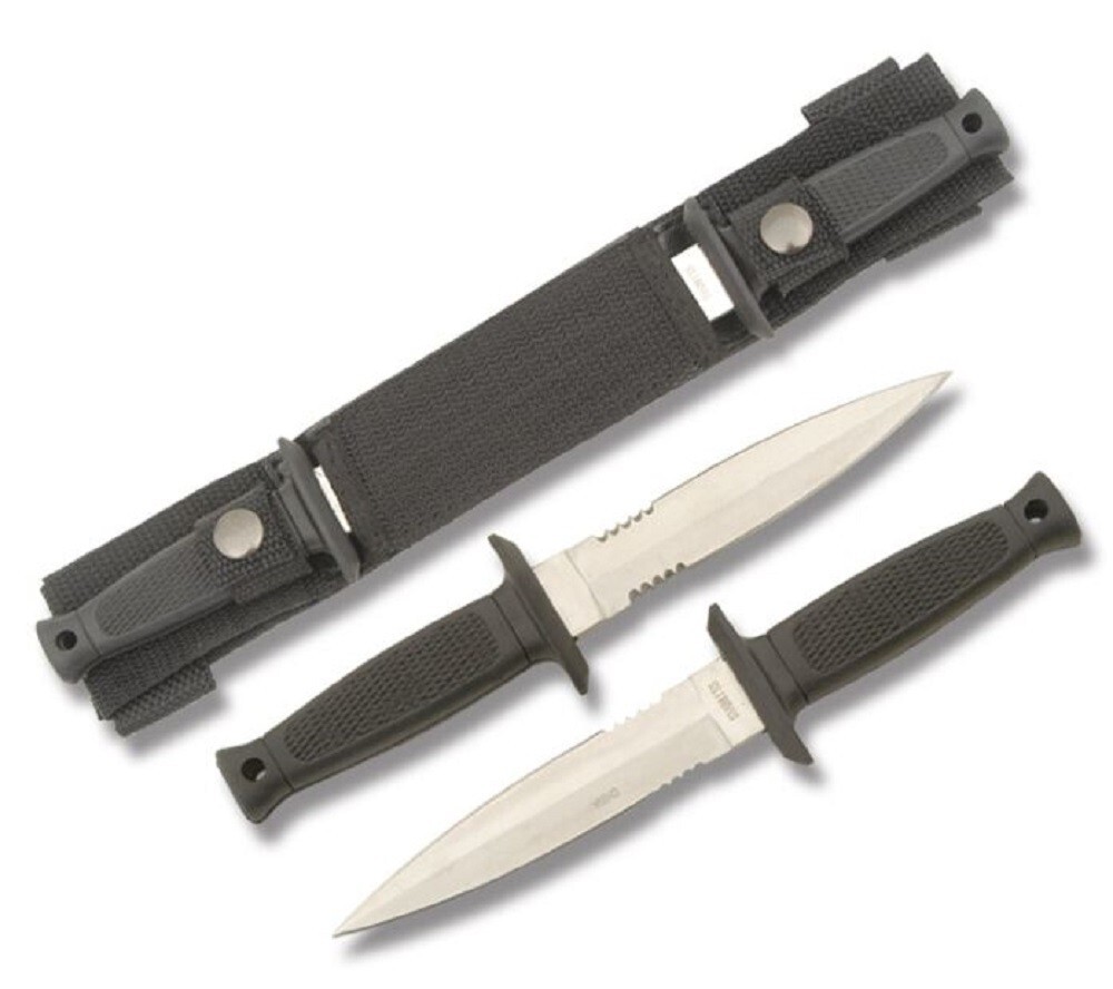 Double Defense Tactical 2 Piece Fixed Dagger Knife Set + Belt Sheath