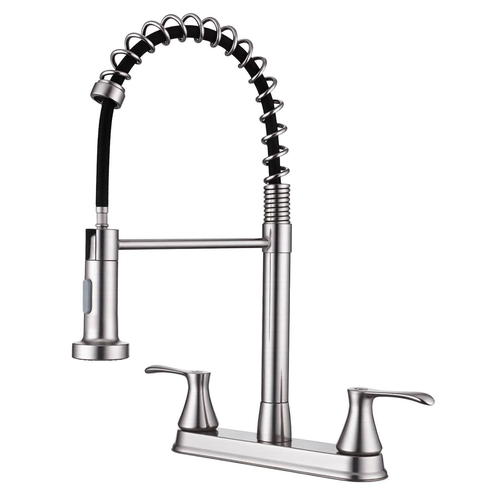 2 Handle Kitchen Faucet with Pull Down Sprayer, 360° Rotating Spout, Stainless S