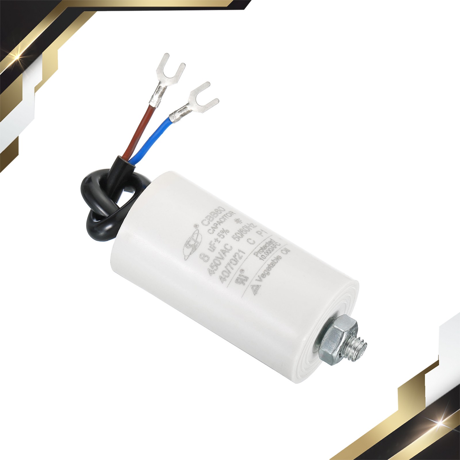 CBB60 8uF Run Capacitor AC450V 2 Wires 50/60Hz Cylinder with Screw 65x35mm