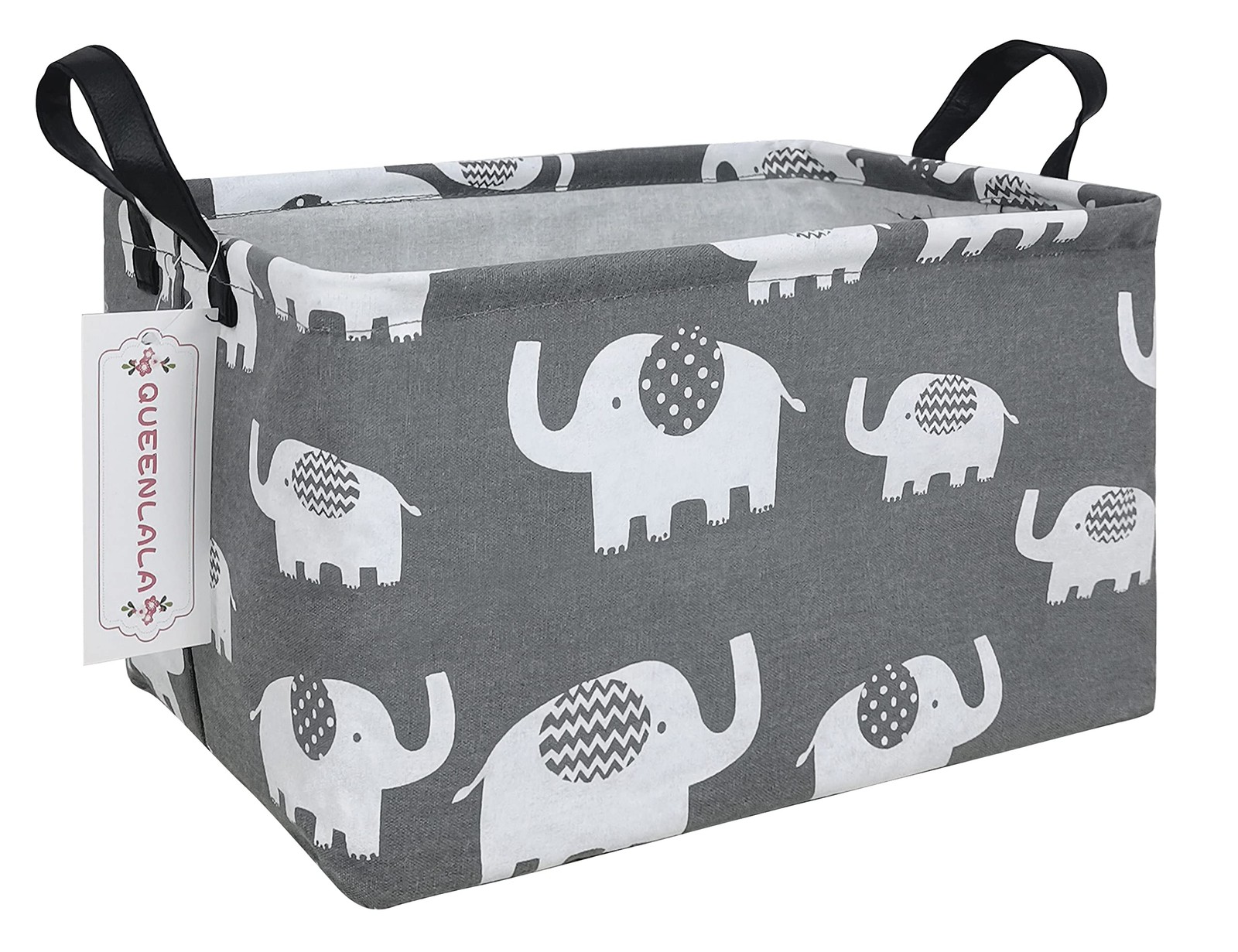 Rectangular Collapsible Laundry Basket with Side Handles, Elephant