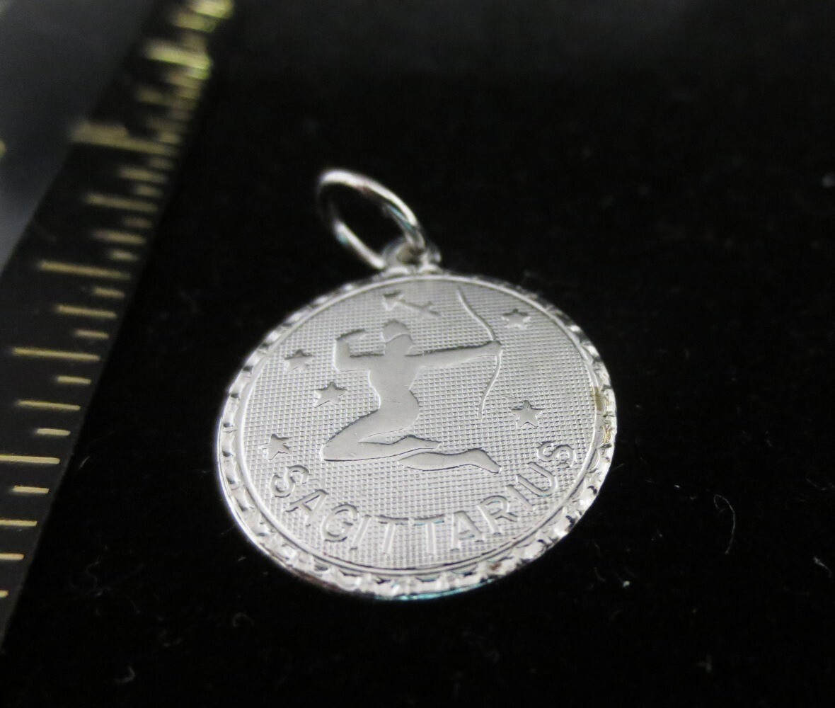 14KT WHITE GOLD EP SAGITTARIUS ZODIAC DIAMOND CUT DISC CHARM