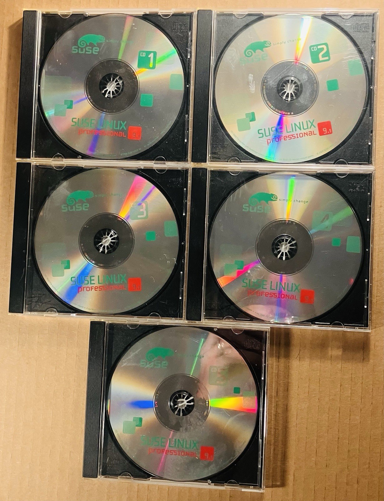 SUSE Linux Professional 9.1 Complete 5 Disc CD Set 2004 Vintage Software