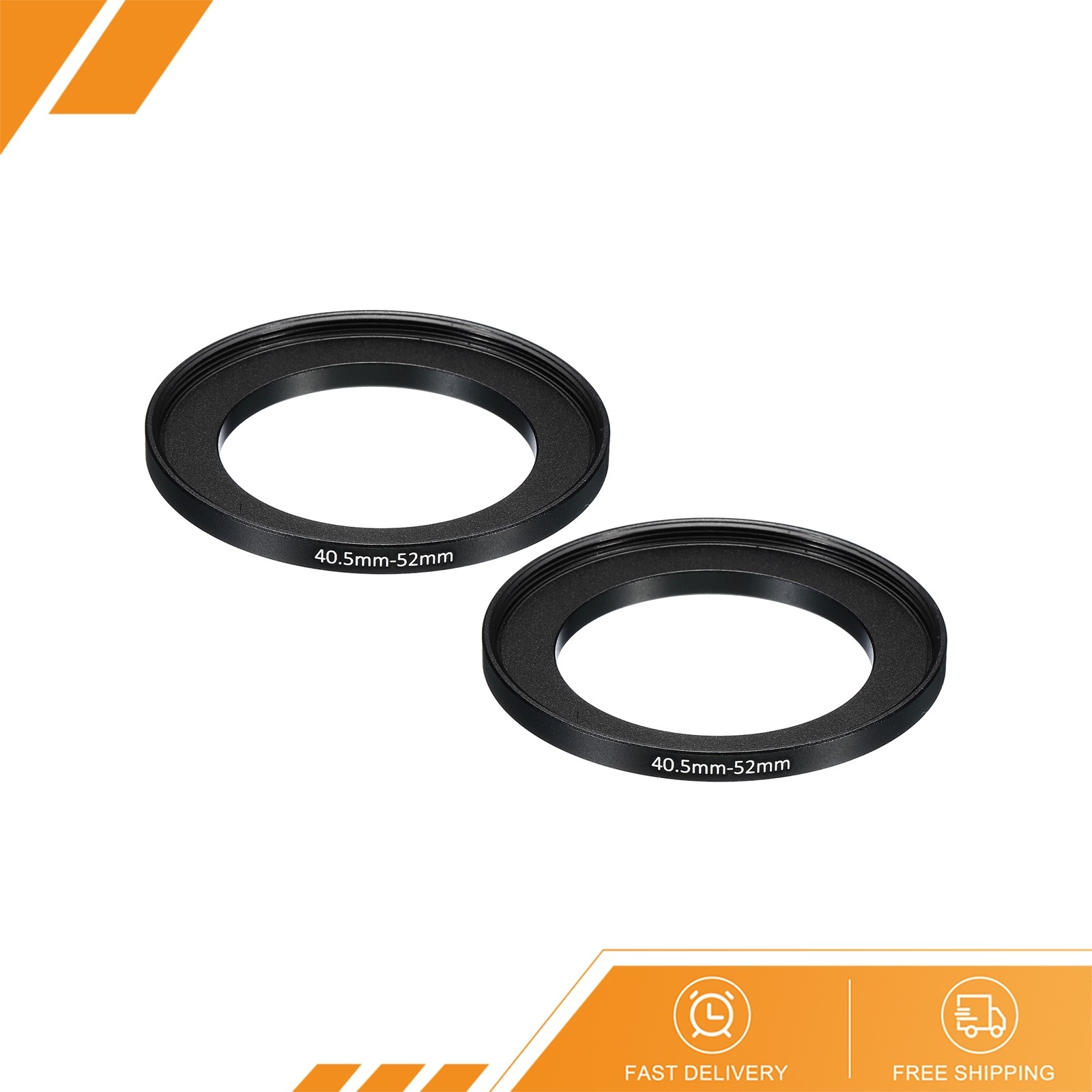 2 Pcs 40.5mm-52mm Metal Step Up Ring Camera Lens Filter Adapter Ring Black