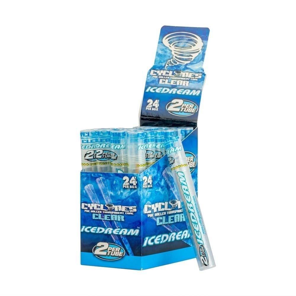 Full Box 24 Cyclones Icedream Flavored Pre Rolled Cones Clear Non Tobacco Cone