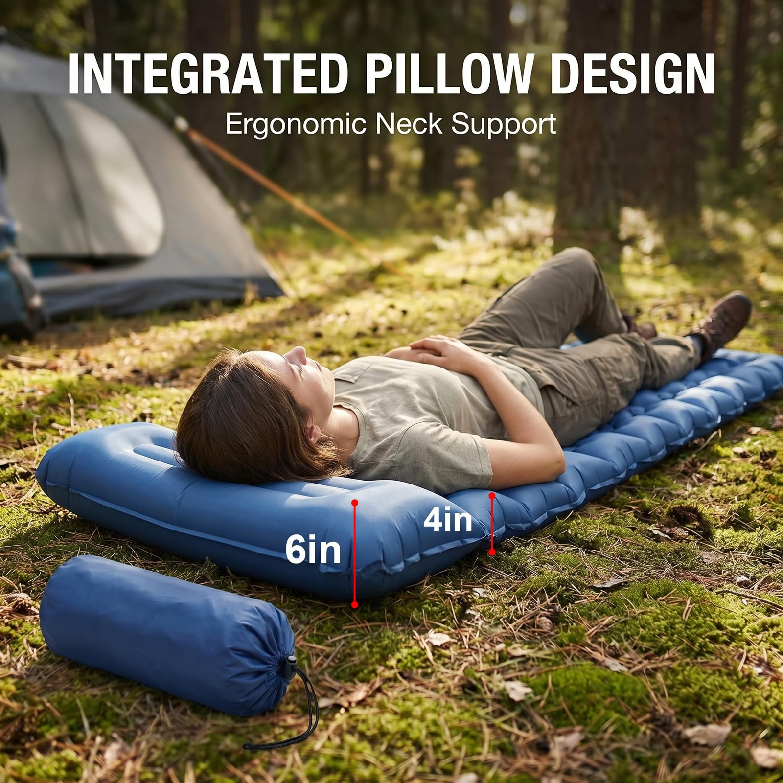 Sleeping Pad R-Value 3.0, 4” Thick Backpacking Sleeping Pad with Built-in Foo...