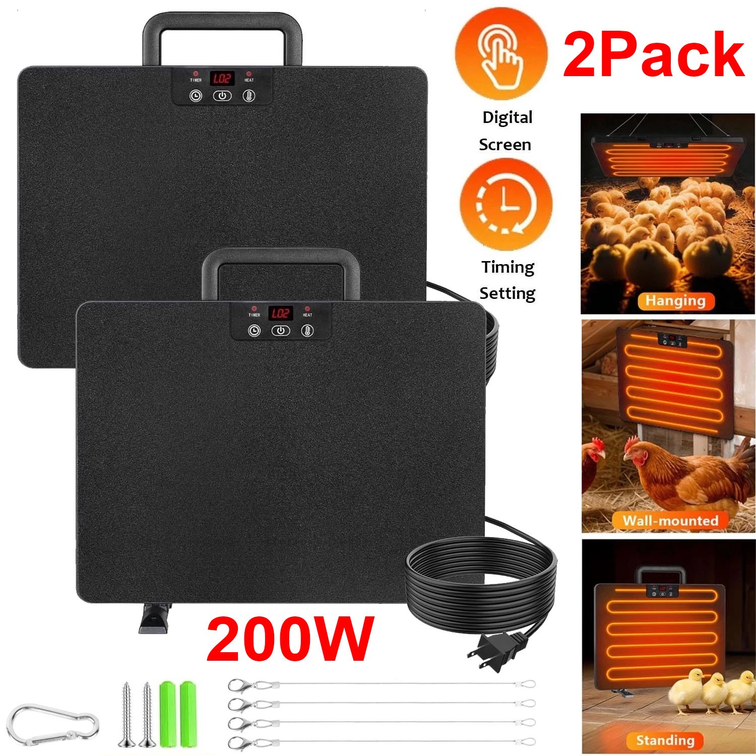 2PC Chicken Coop Heater, Safe Radiant Space Heat Energy Chick Pet Cat Dog Warmer