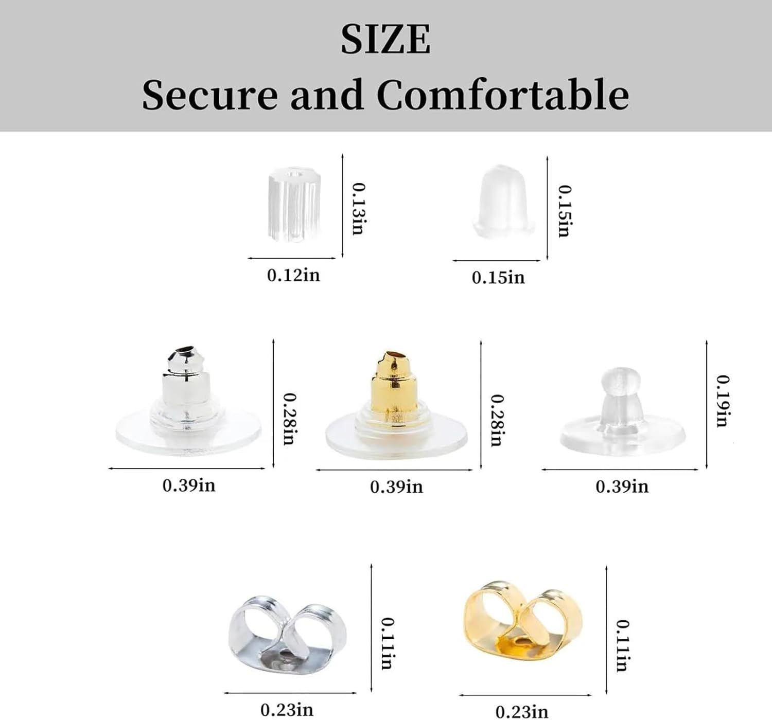 7 Styles 500PCS Earring Backs for Studs Clear Plastic Hypoallergenic Metal Rubb