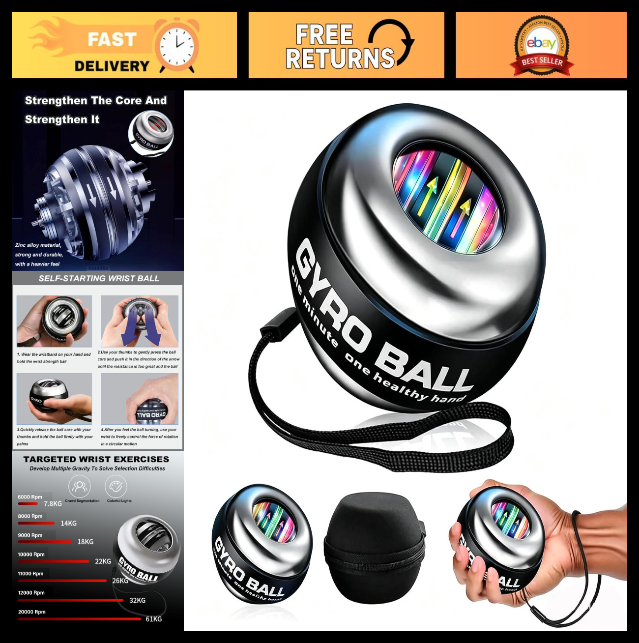 All-Metal Power Gyro Ball - 6-Level Color-Shifting Wrist Trainer & Strengthener