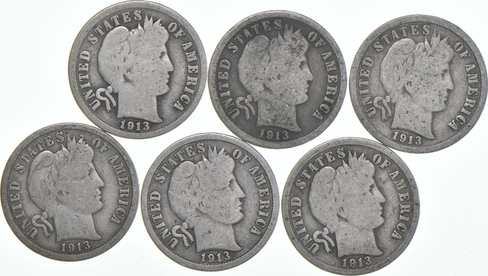 1913-P Barber Dime 90% Silver Average Circ