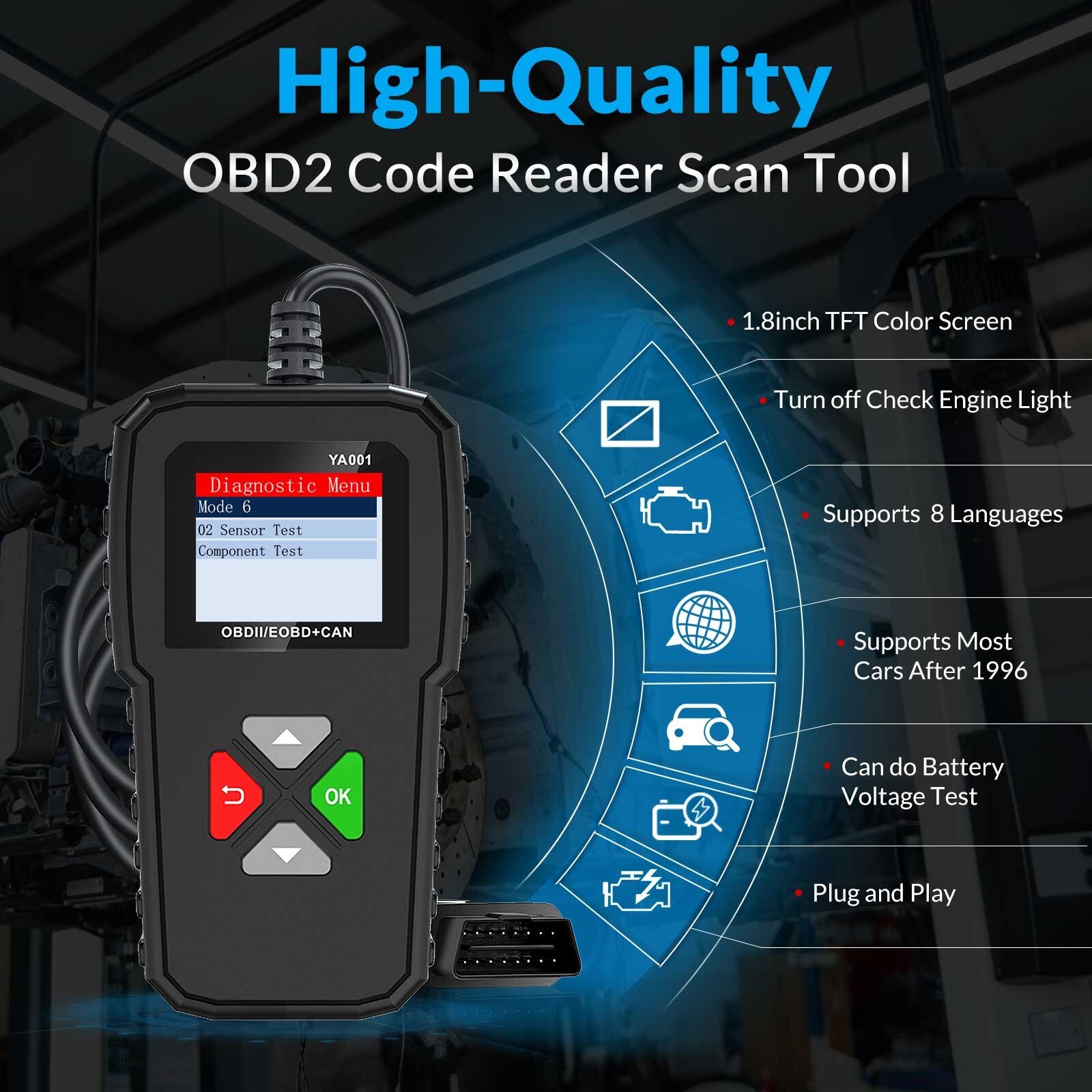 2025 KINGBOLEN YA001 OBD2 Scanner Code Reader Check Engine Fault Diagnostic Tool