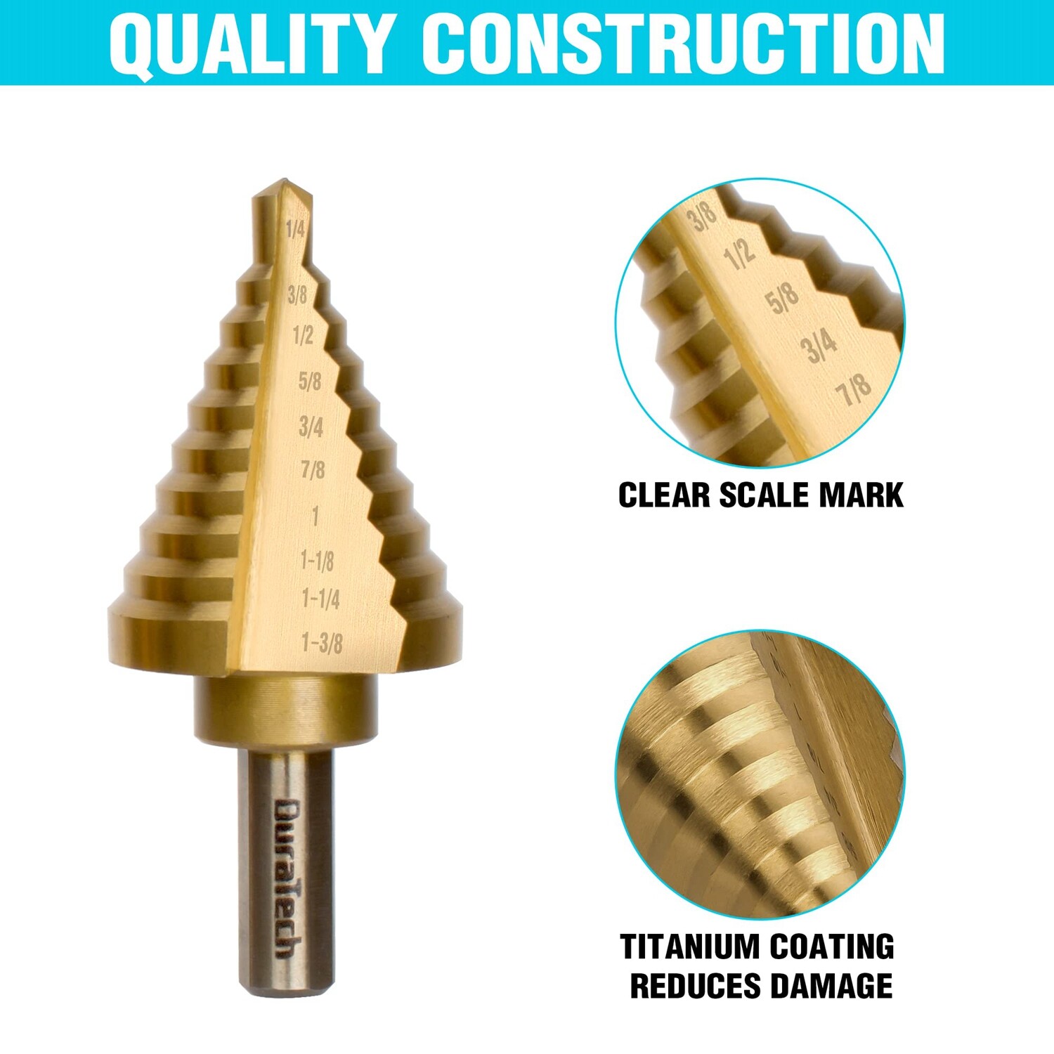 DURATECH 6PC Step Drill Bit Set Automatic Center Punch Titanium Coated Drill Bit