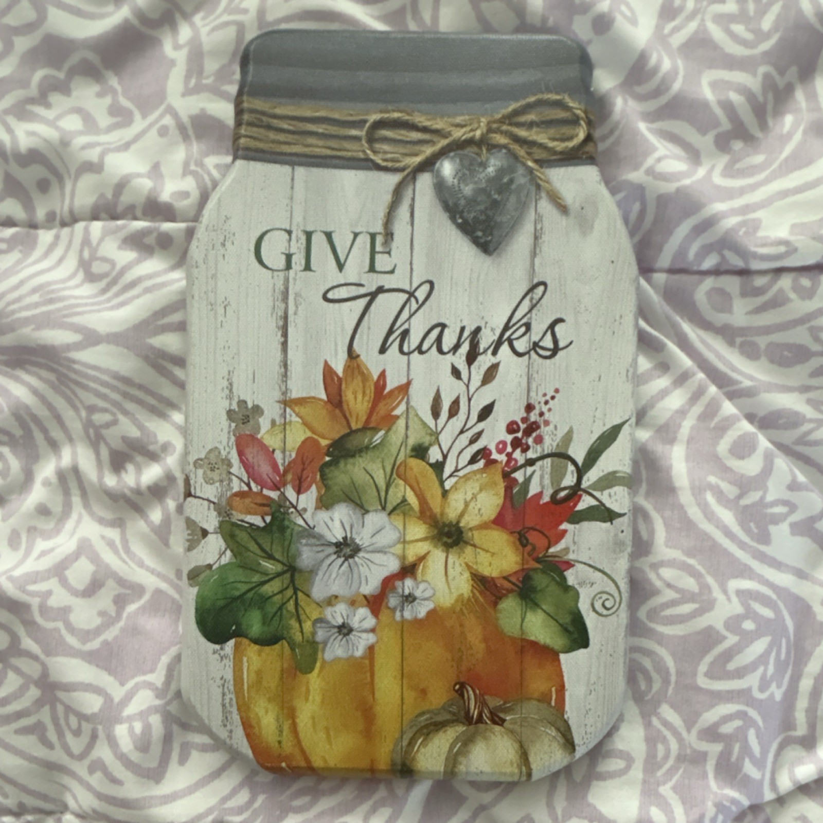 Give Thanks Rustic Floral Multicolor Wood Thanksgiving Wall Sign Plaque