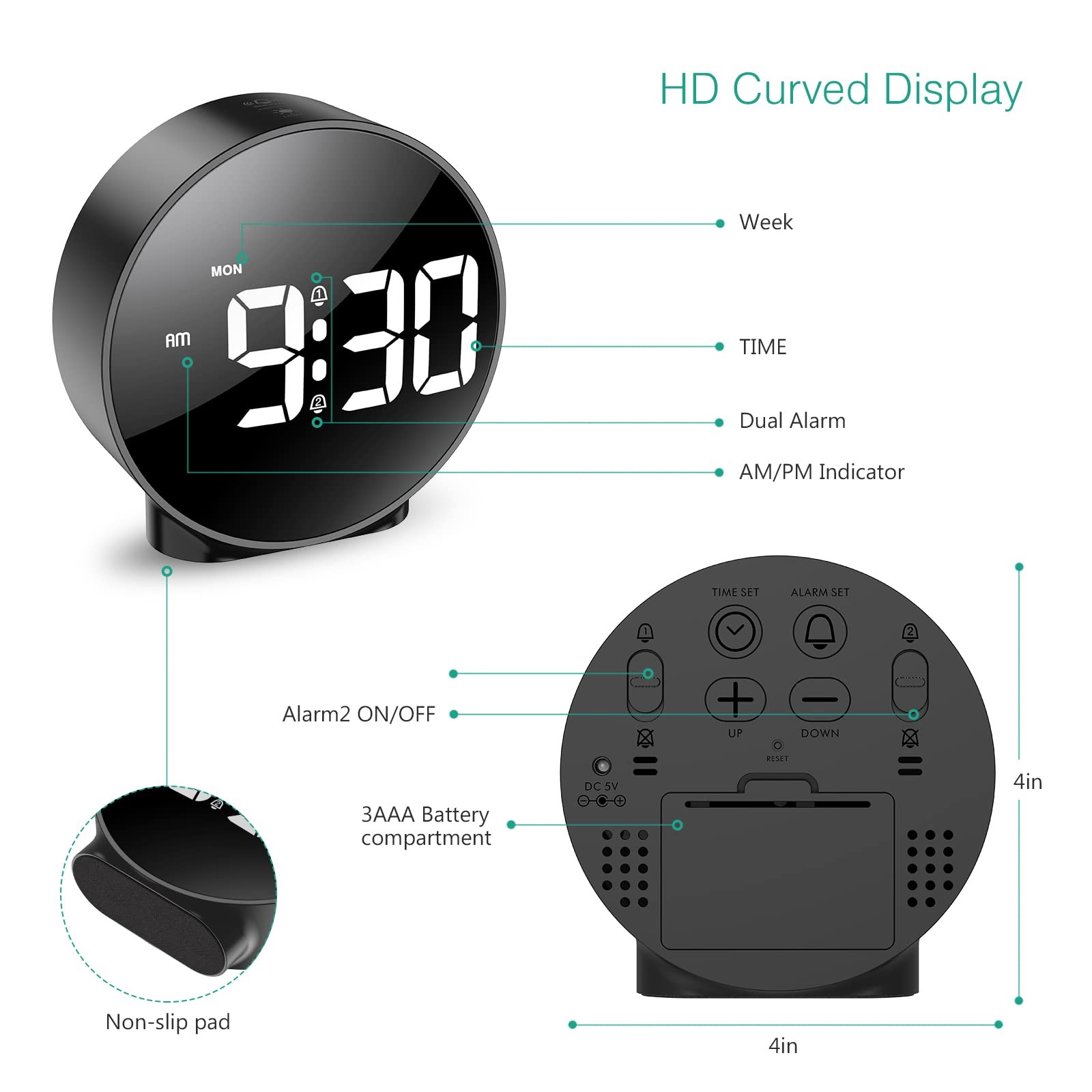 Digital Alarm Clock, HD LED Display Alarm Clock, Simple Table Clock, Electron...