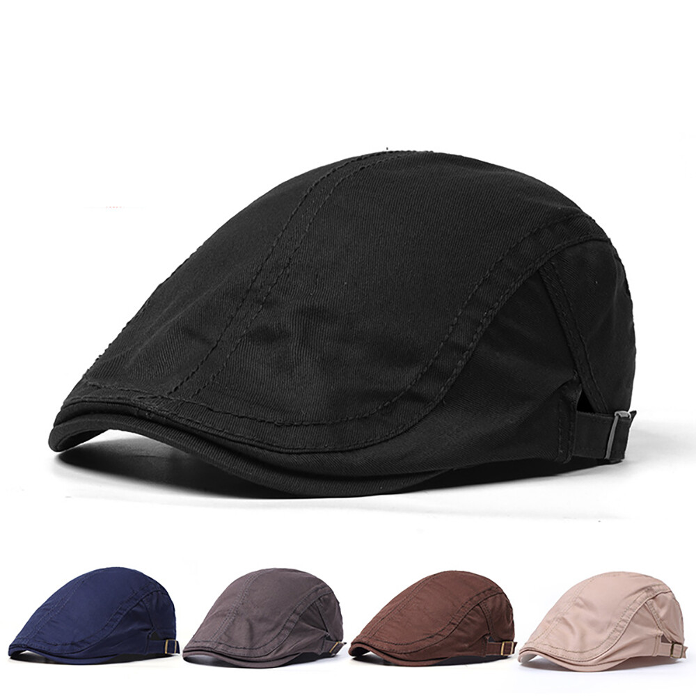 Men Solid Cotton Gatsby Cap Golf Driving Flat Cabbie Newsboy Sun Beret Ivy Hat