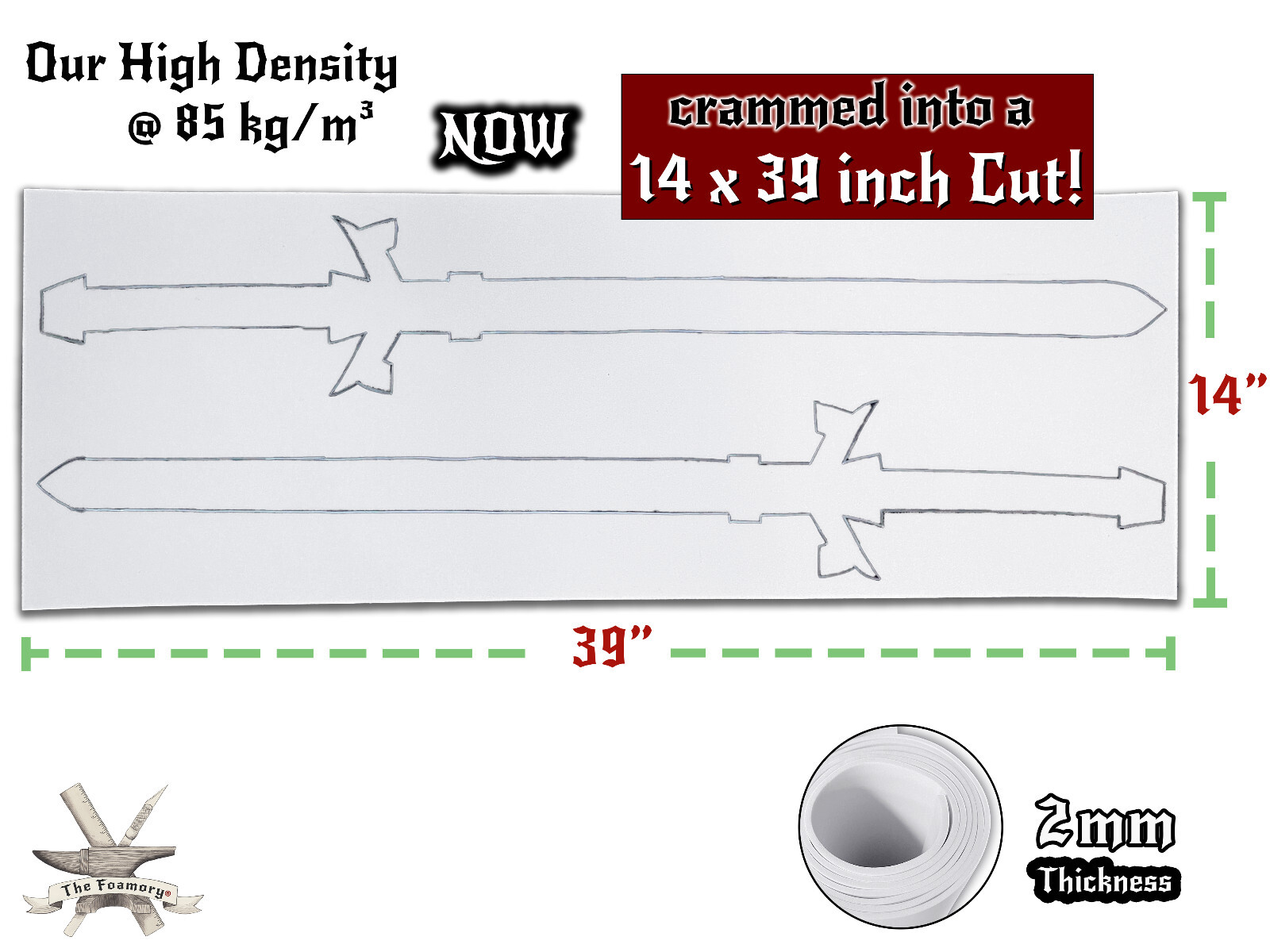 2mm EVA Foam Cosplay White 14 x 39 inch Sheet Ultra High Density *Free Shipping