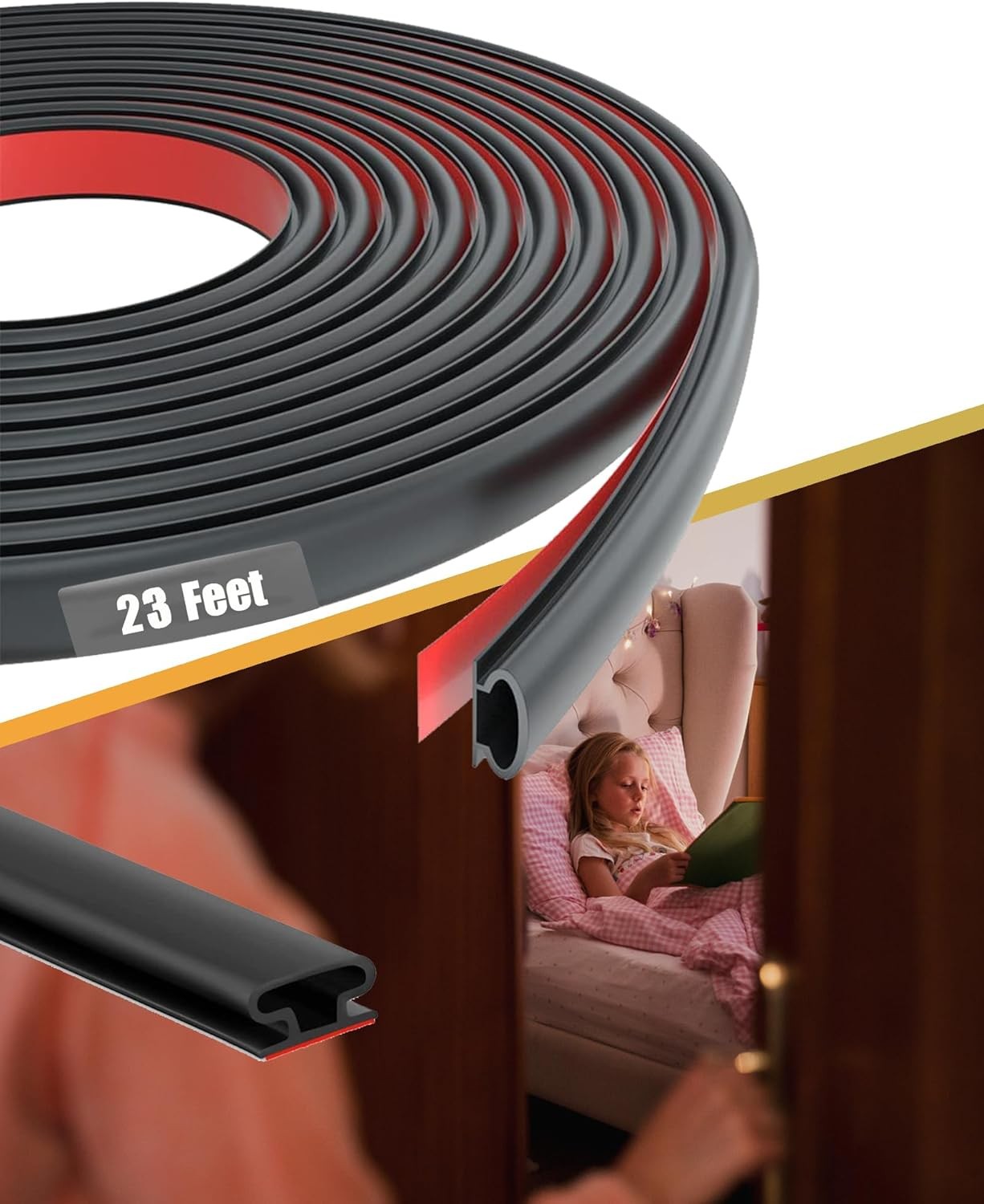 23Ft Rubber Weather Stripping Door Seal Strip for Door & Window, Self-Adhesive B
