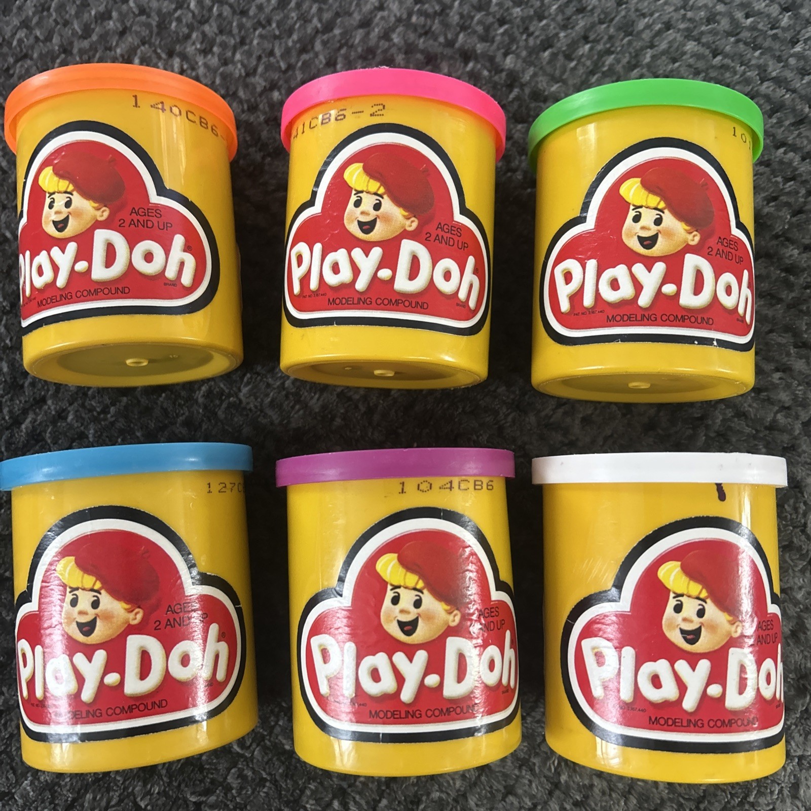 1984 Play-Doh Containers Kenner Lot 6 Orange Blue Green Pink White Purple VTG