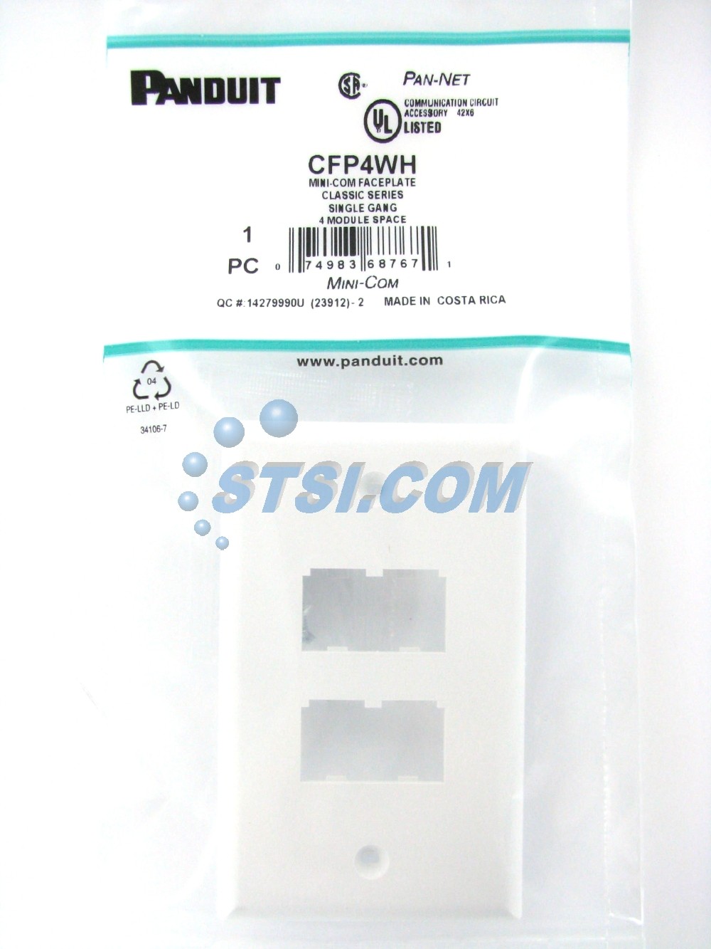 Panduit CFP4WH 4-Port Mini-Com Faceplate, Classic Series, White ~STSI