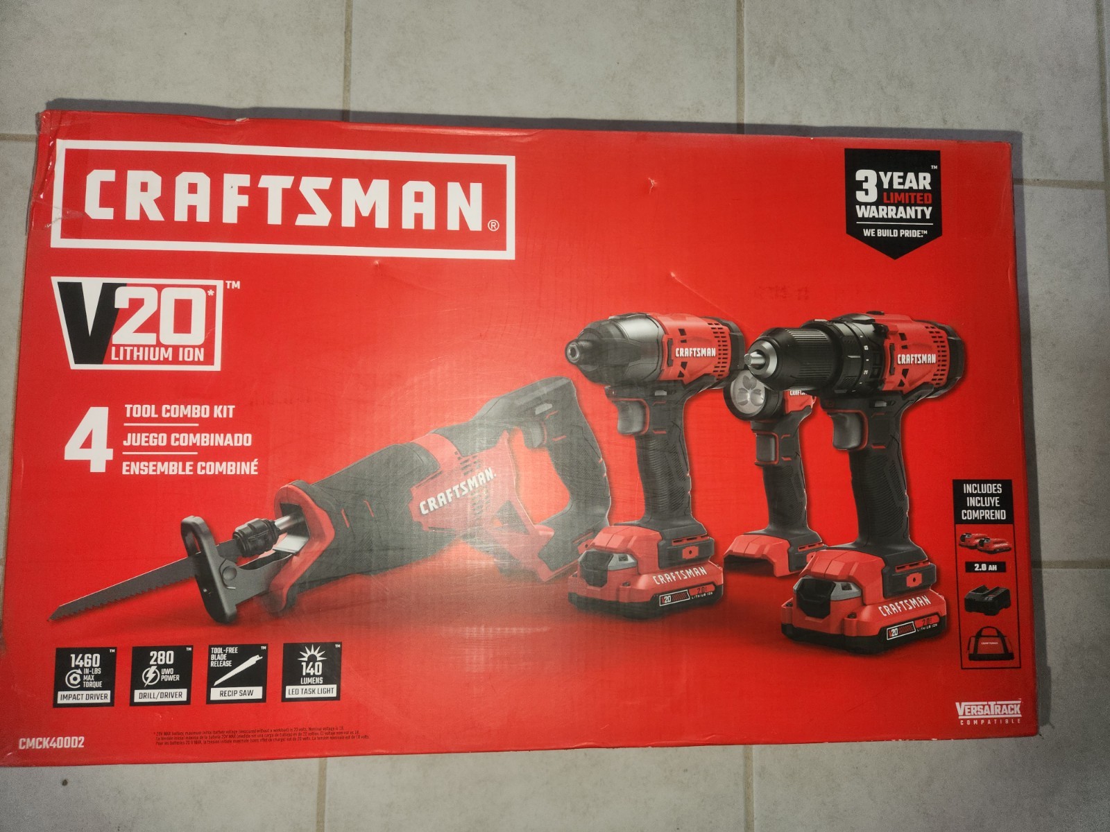 Craftsman V20 Max 4-Tool Power Tool Combo Kit with Soft Case - Black/Red...