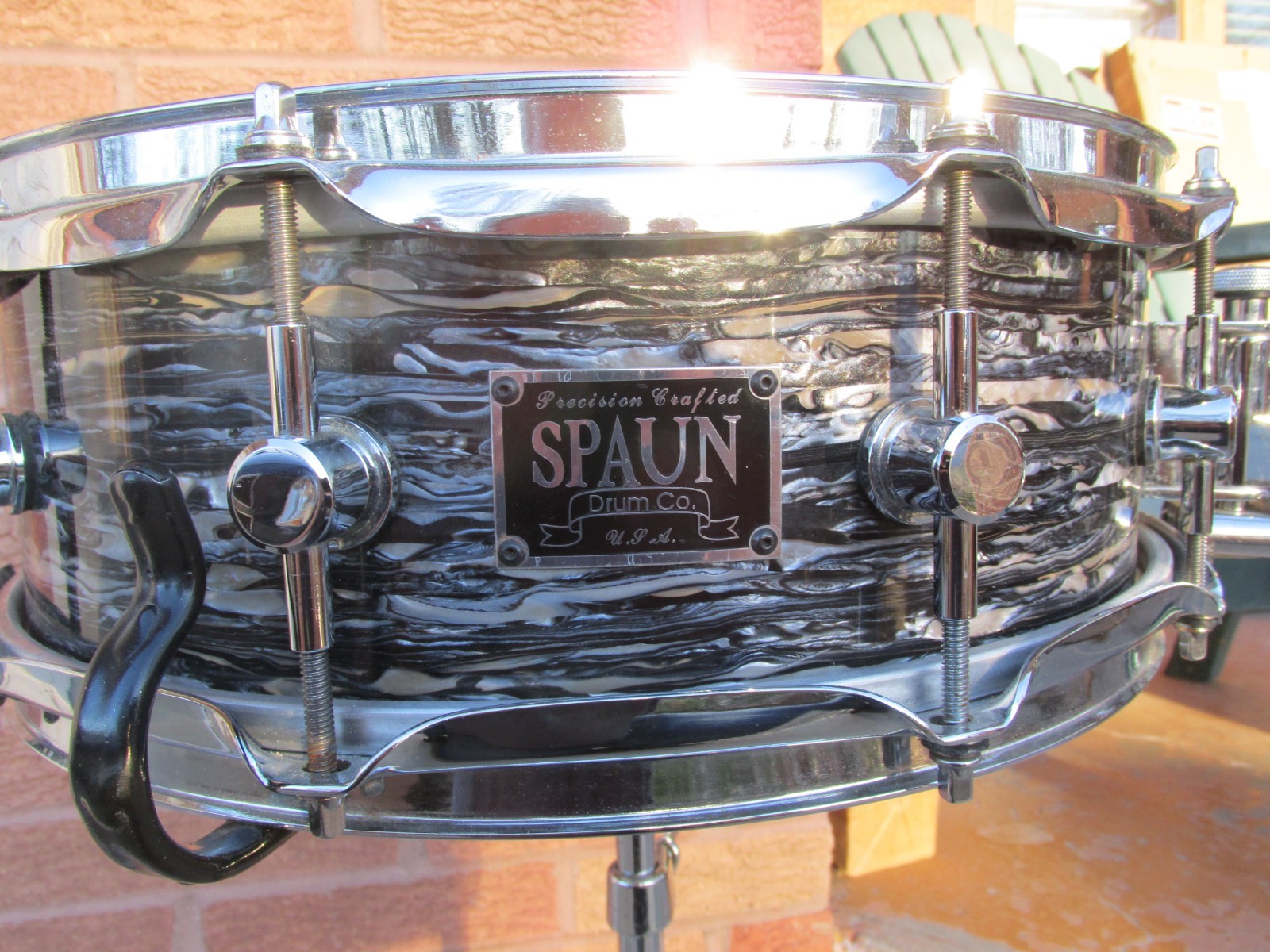 Spaun Snare Drum Black Oyster type finish 4.75 x 14" Nice Shape