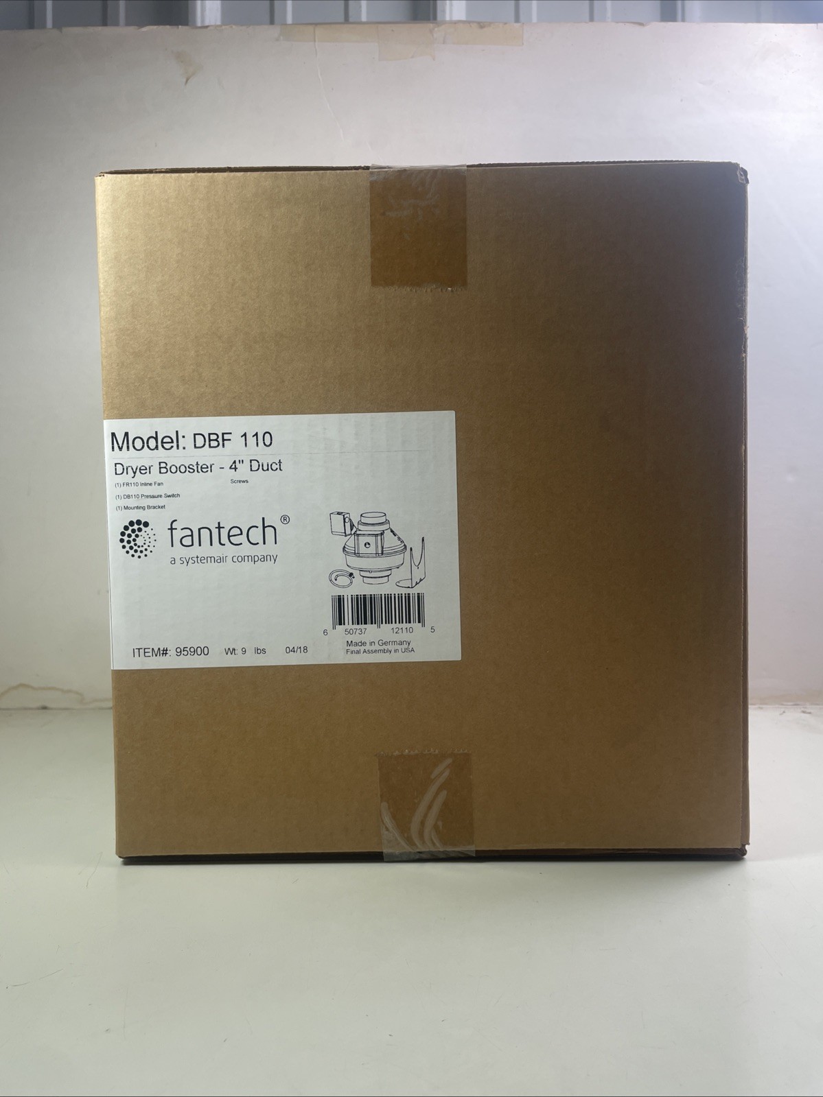 Fantech DBF 110 4 inch Inline Dryer Booster Fan Kit w/ Pressure Switch