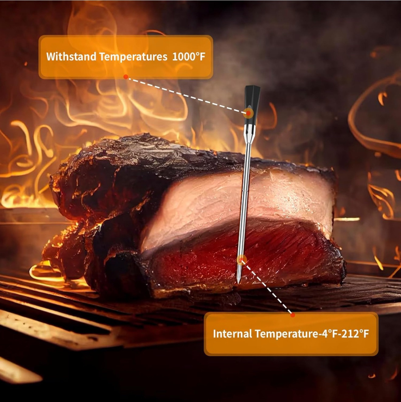 Smart Wireless Meat Thermometer Zero Wire with Range, Bluetooth To Phone, BBQ