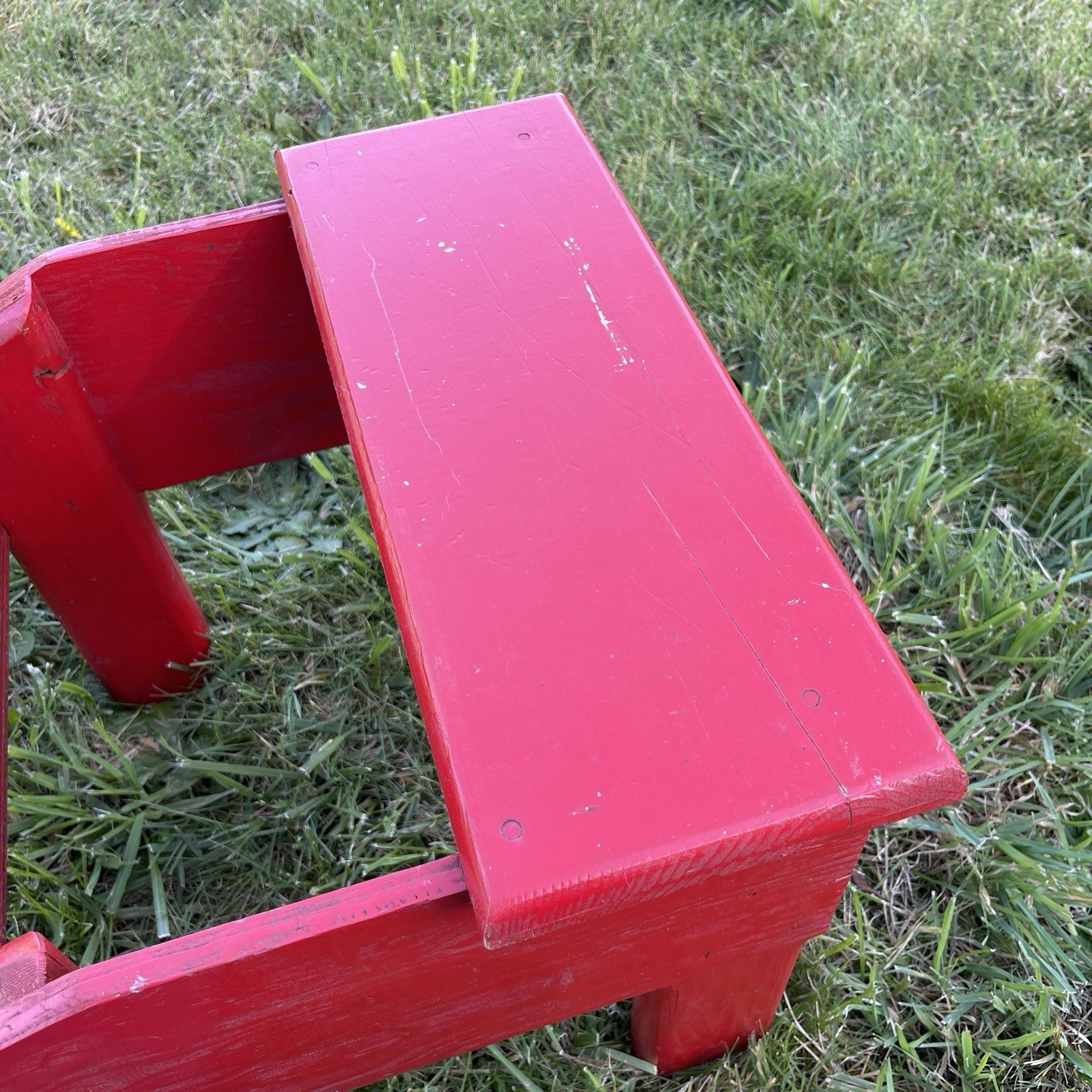 Vintage Red Wood Bench w/ Walnut Nut Cracker Attachment