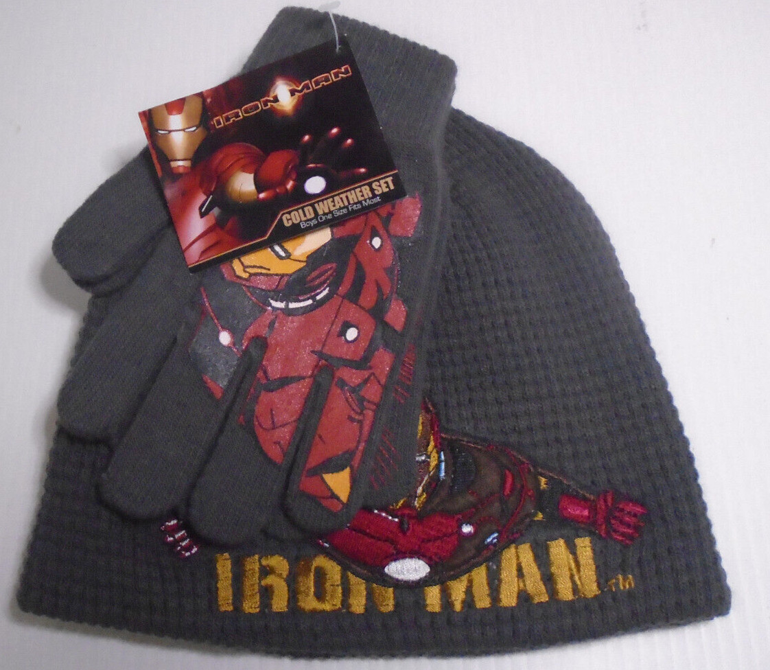NWT 2008 MARVEL IRON MAN COLD WEATHER SET BEANIE CAP GLOVES  YOUTH