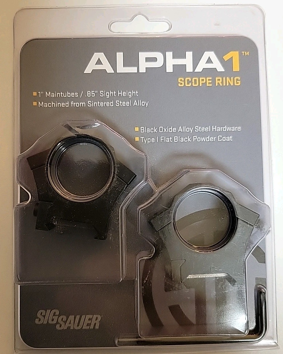 Sig Sauer ALPHA1 Scope Ring Set 1" Medium Flat Black Powder Coat Steel SOA10007