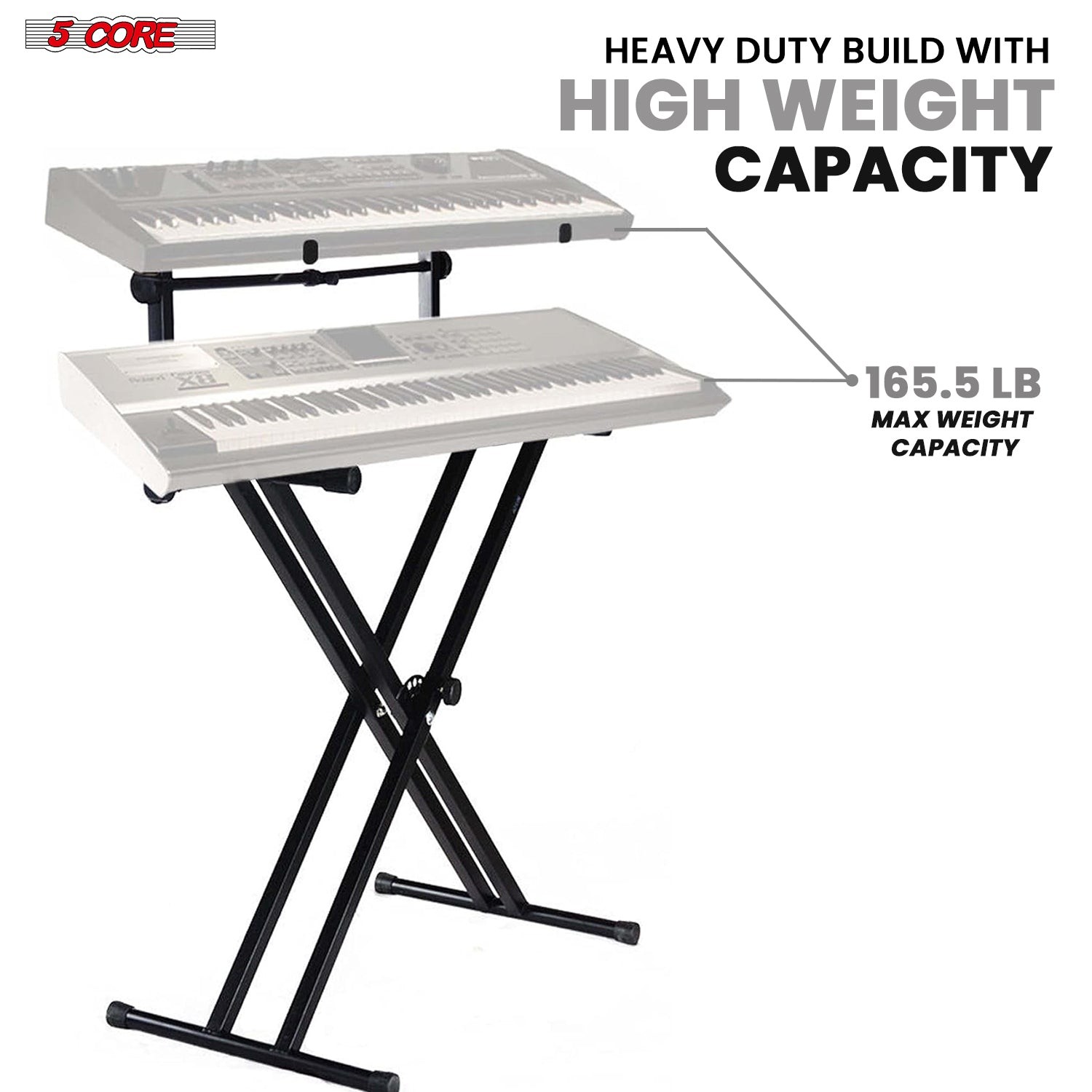 5Core 2Tier Keyboard Stand Double X Style Adjustable Electric Piano Riser Holder