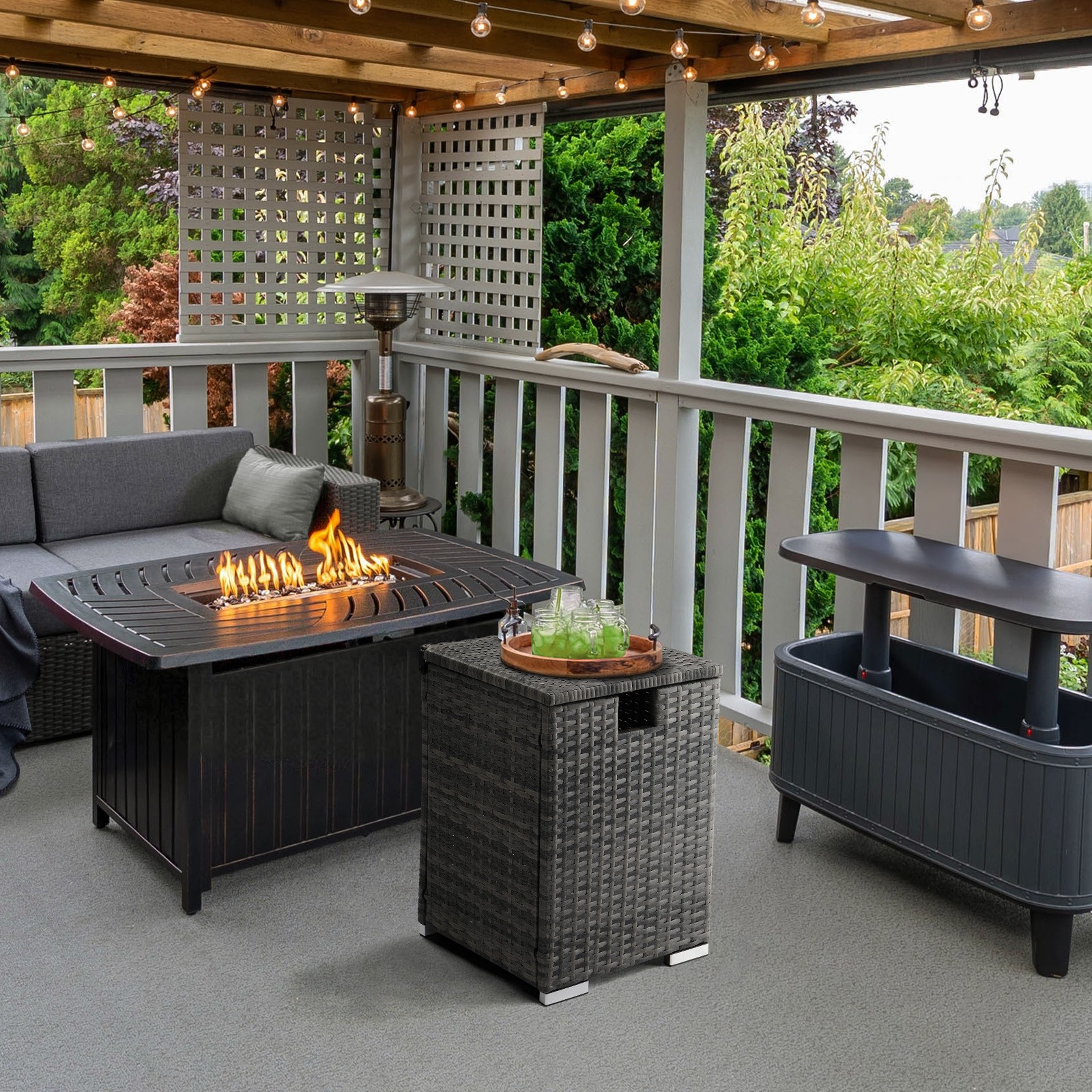 40*40*57cm Iron Frame Gas Bottle Storage Rattan Side Table Gray Gradient --