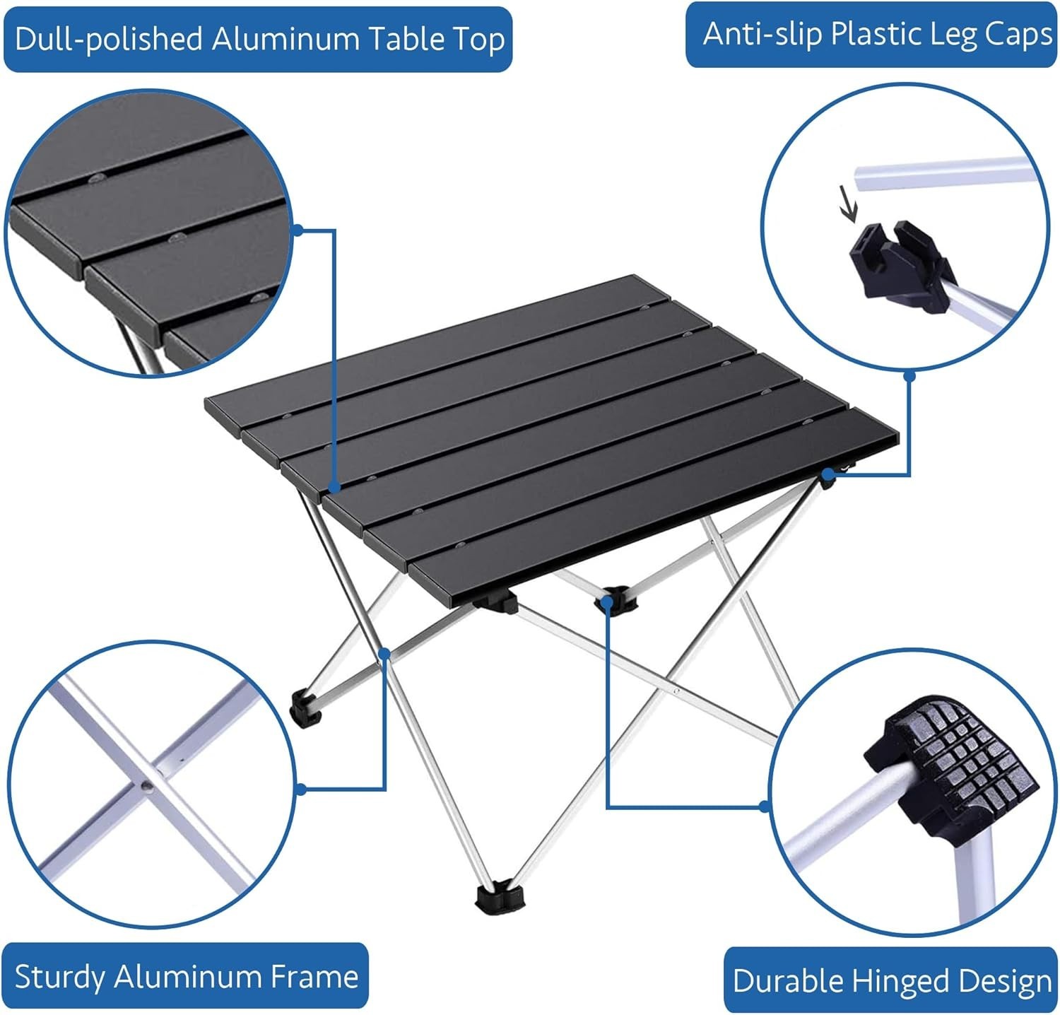 Portable Camping Table with Aluminum Table Top, Folding Beach Table Easy to C...
