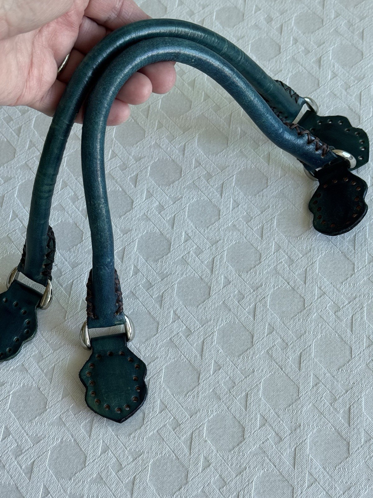 Grayson E Rolled Leather Purse Handles Small Dark Teal NEW
