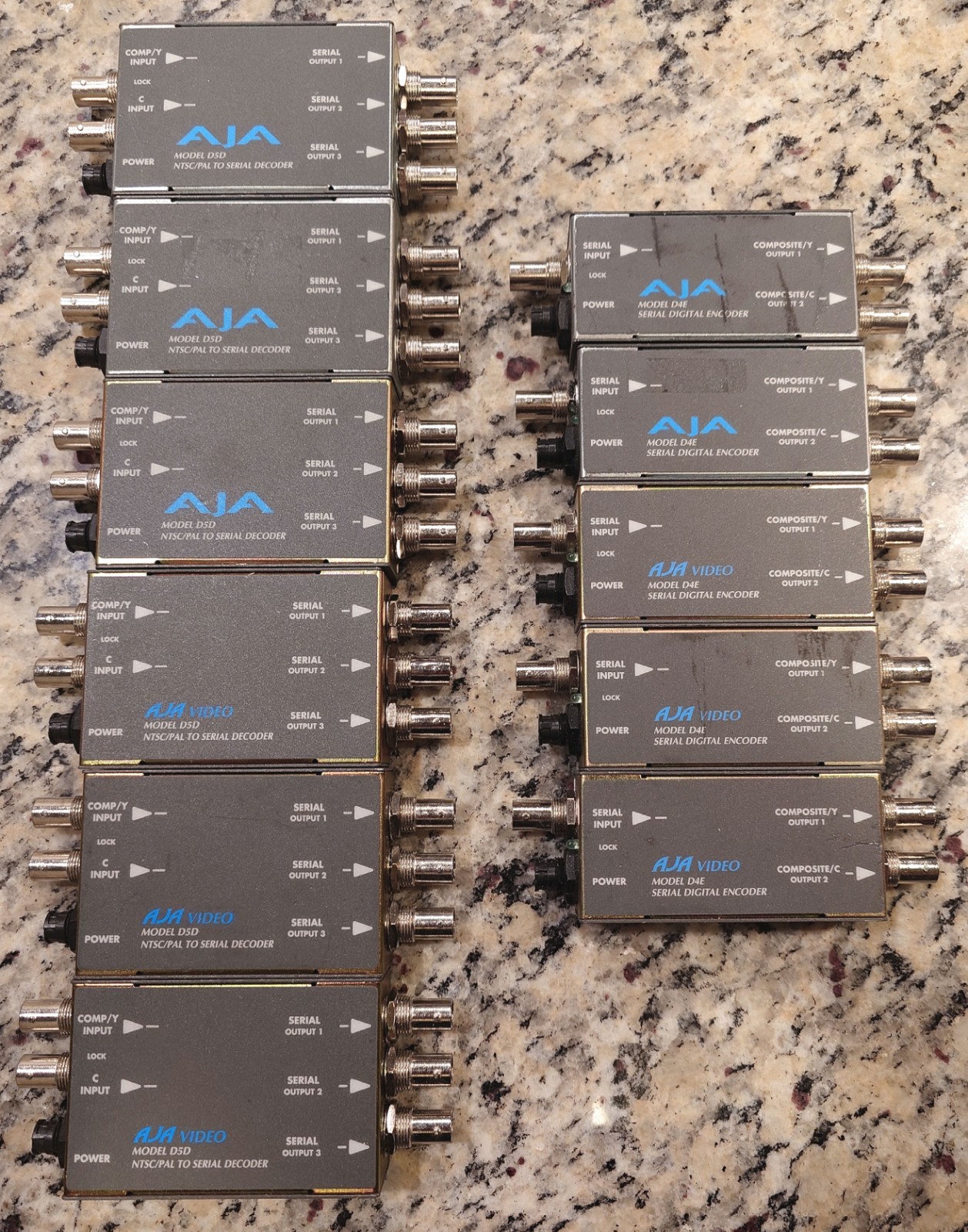 LOT OF 11 AJA D4E/D5D Serial to NTSC/PAL Encoder/Decoders W/ 5 Power Adapters
