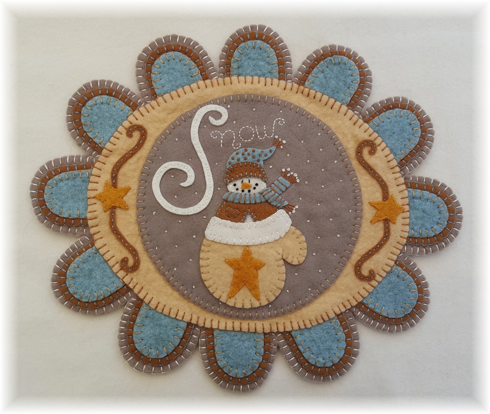 PATTERN!~*Warm Woolen Mitten*~Winter Snowman Penny Rug/Table Mat~*PATTERN*~