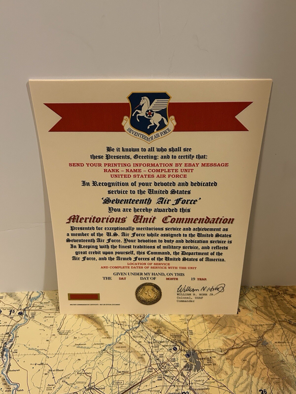 U.S. AIR FORCE / 17TH AIR FORCE - MERITORIOUS UNIT COMMENDATION CERTIFICATE