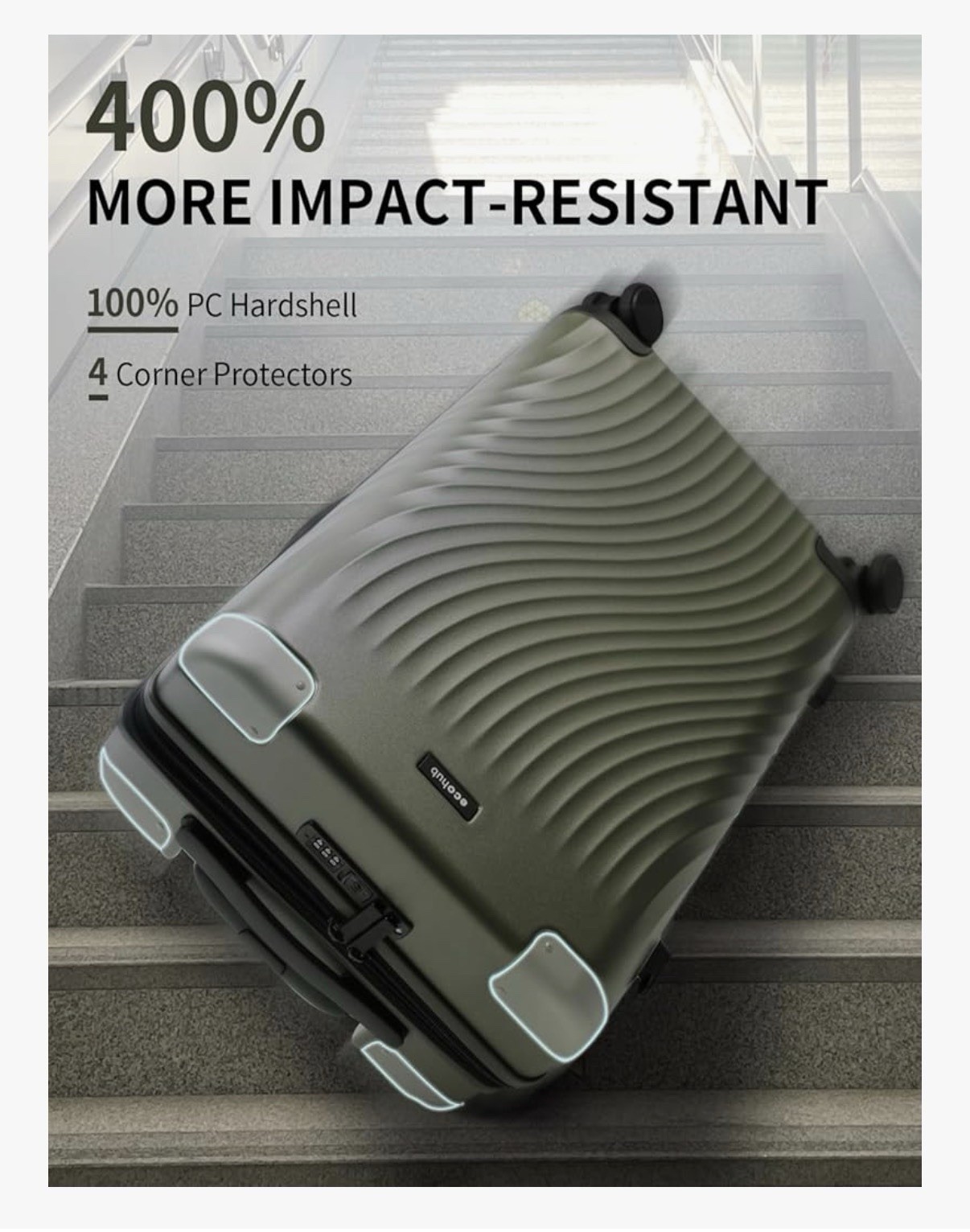 Ecohub Green Polycarbonate Spinner Suitcase 82L Expandable TSA Lock