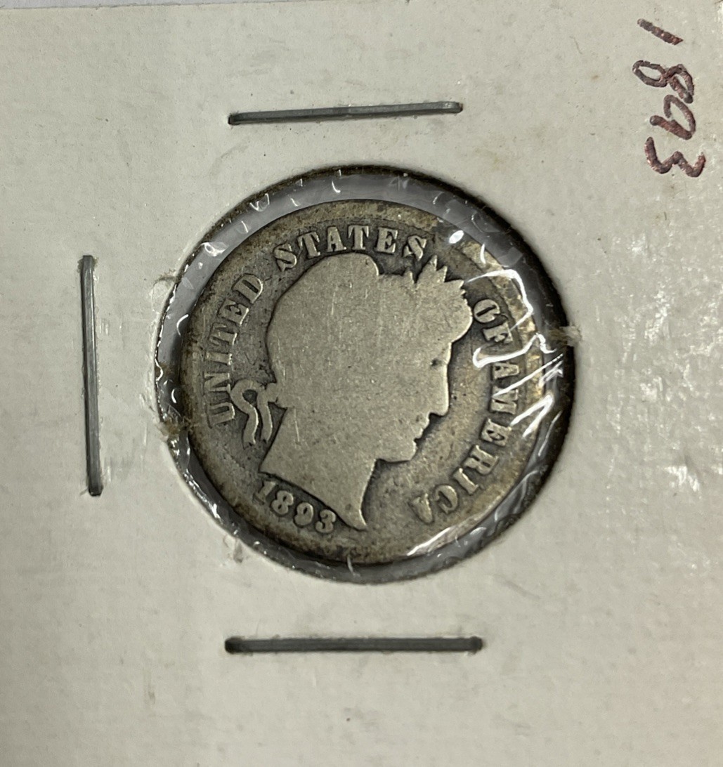 1893 Barber Dime 10C Silver Coin #1058