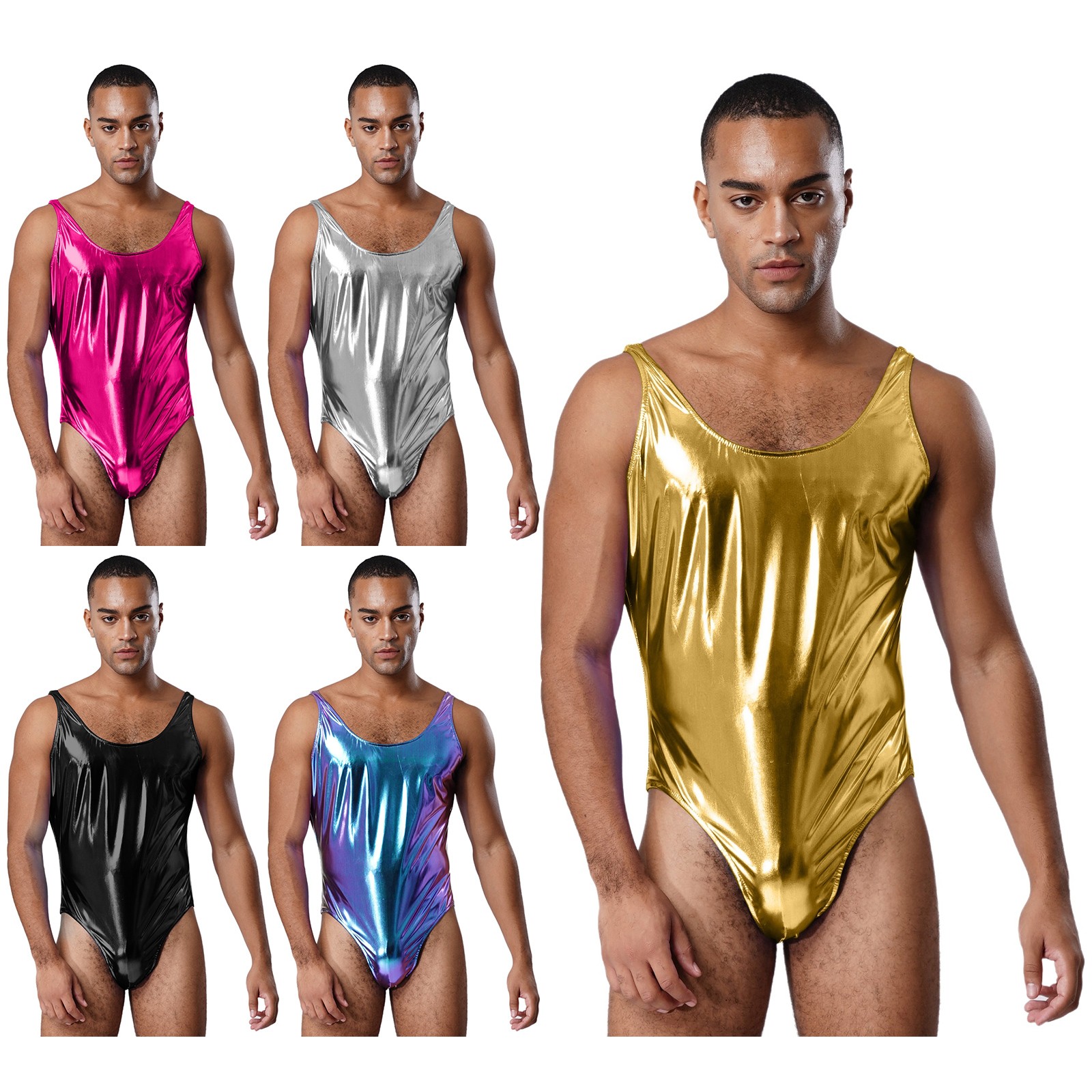 Mens Jumpsuit Sleeveless Bodysuit Sexy Leotard Outfit Nightwear Party Swimwear