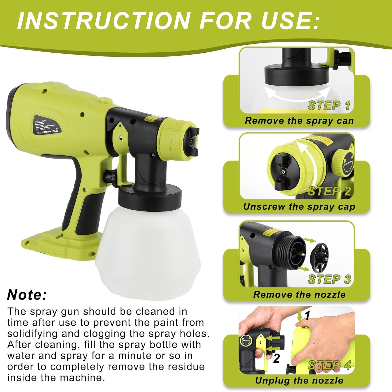 Paint Sprayer for Ryobi One+ 18V Battery w/1000ML Large Container Even Coverage