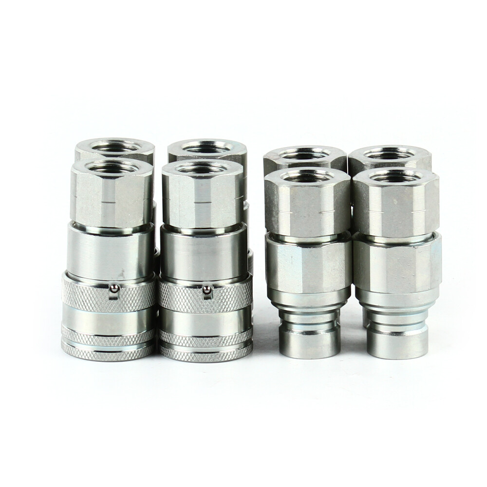 4 Sets 1/2" NPT Skid Steer Flat Face Hydraulic Quick Connect Couplers For Bobcat