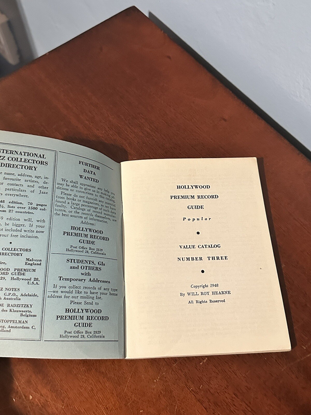 Hollywood Premium Record Guide Catalog No. 3 Reference Hearne September 1948