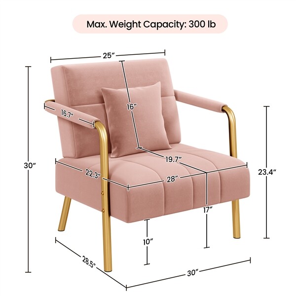 30″ W Accent Chair Velvet Oversized Armchair with Gold Metal Frame, Pink